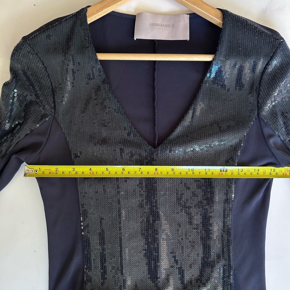 Georges Rech navy blue cocktail dress sequin embellishments vintage - Picture 4 of 8